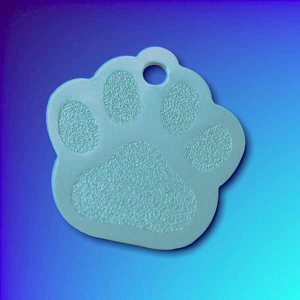 Light Blue Paw Shaped Anodized Aluminium Pet Tags