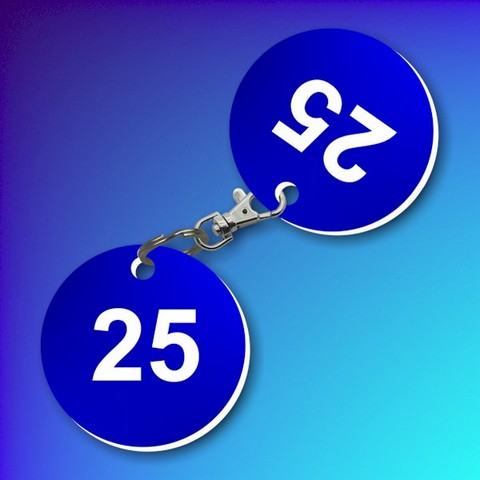 Plastic Cloakroom Tag Set (2 tags in a set) - Blue-on-White