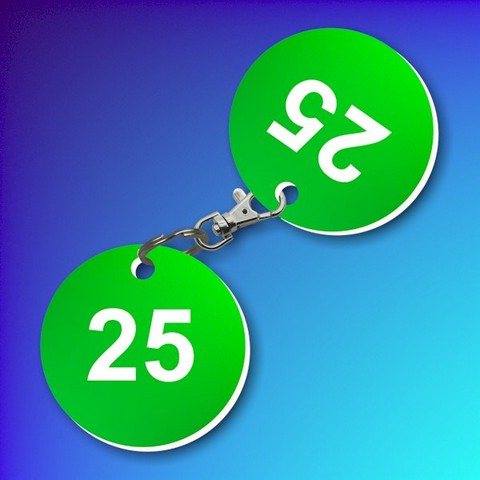 Plastic Cloakroom Tag Set (2 tags in a set) - Green-on-White