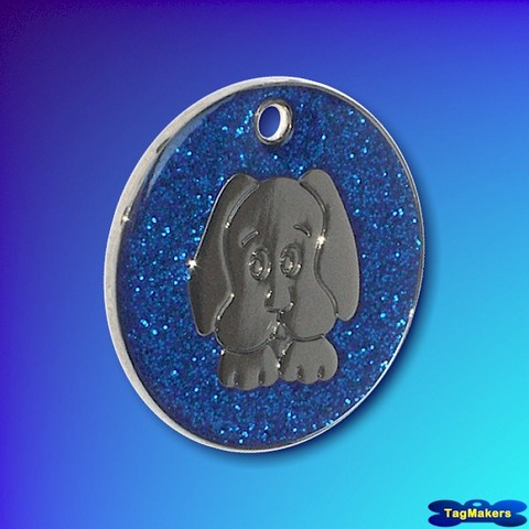 Glitter pet tag - Blue - dog-face