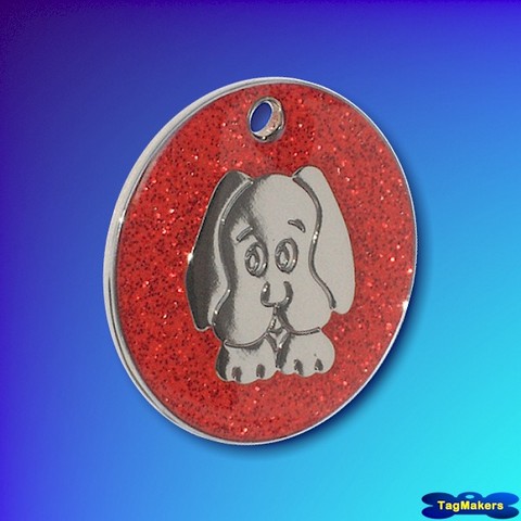 Glitter pet tag - Red - dog-face