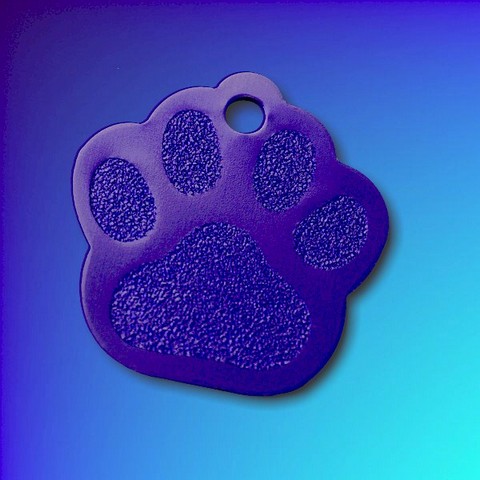 Dark Blue Paw Shaped Anodized Aluminium Pet Tags