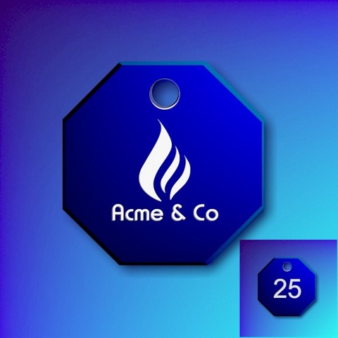 Numbered Aluminium Tags With Your Logo - Dark Blue Octagon