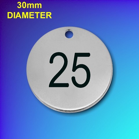 Numbered Infilled Nickel Tags - 30mm Diameter