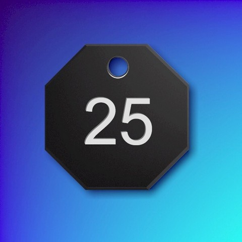 Numbered Aluminium Tags - Black Octagon