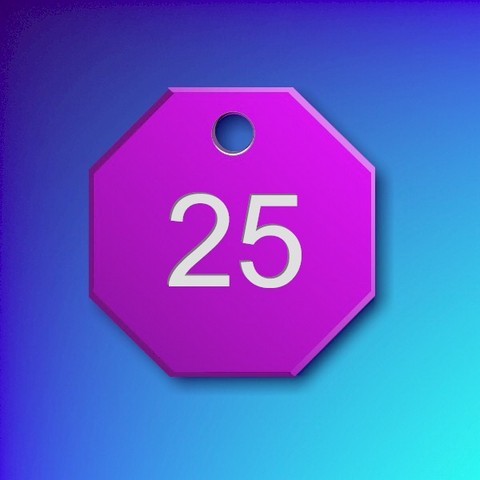 Numbered Aluminium Tags - Purple Octagon