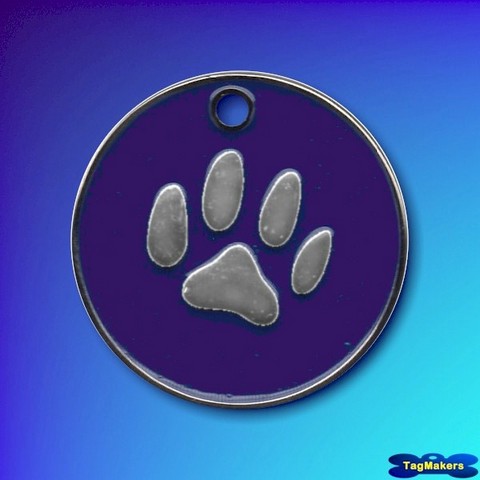 Pastel Enamel Paw Pet Tags 32mm - Indigo Blue