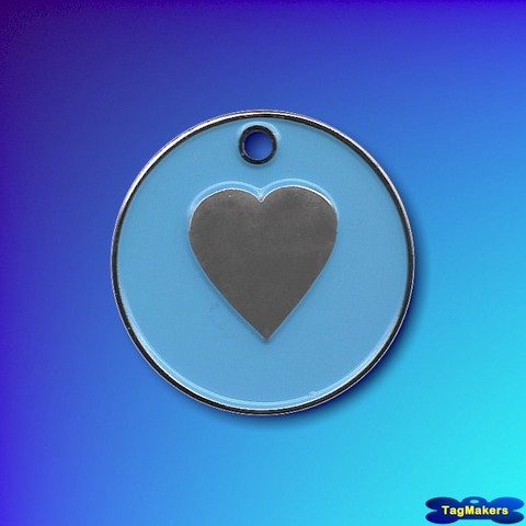 Pastel Enamel Heart Pet Tags 25mm - Light Blue