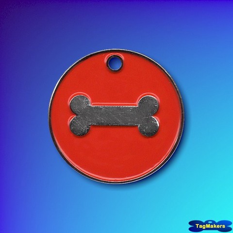 Pastel Enamel Bone Pet Tags 25mm - Red