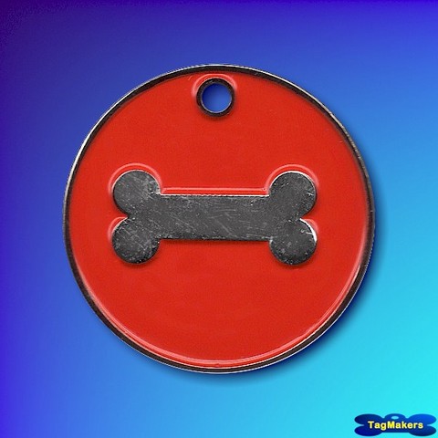 Pastel Enamel Bone Pet Tags 32mm - Red