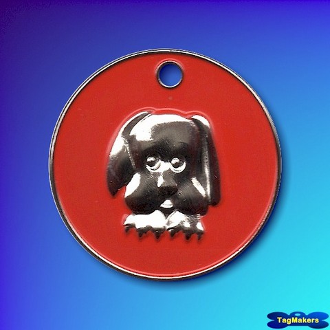 Pastel Enamel Dogface Pet Tags 32mm - Red