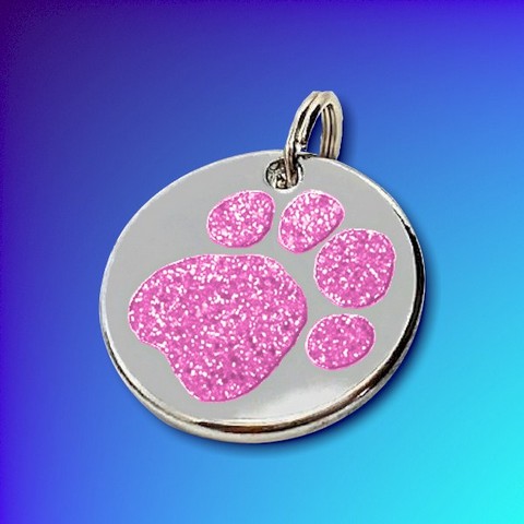 Shiny Paw Glitter Pet Tags - Pink
