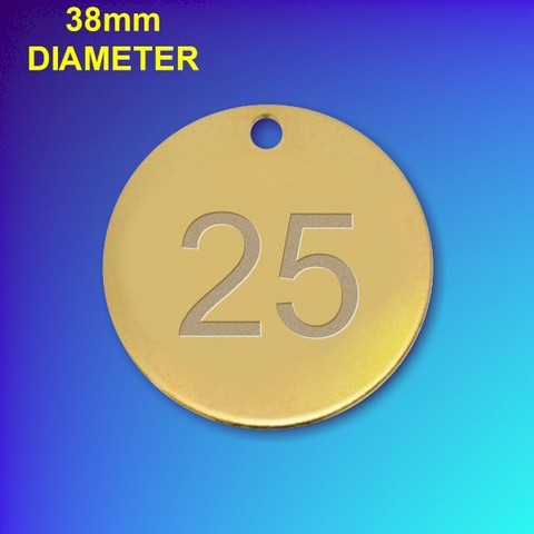 Numbered Basic Brass Tags - 38mm Diameter